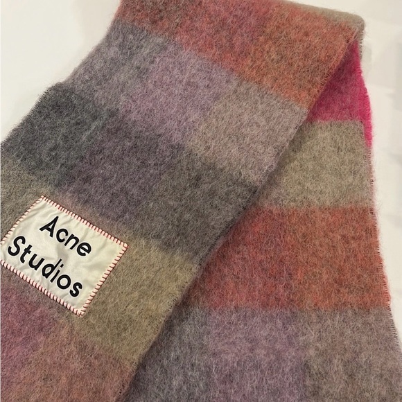 Acne Studios Multi Check Scarf in Pink - Picture 3 of 7
